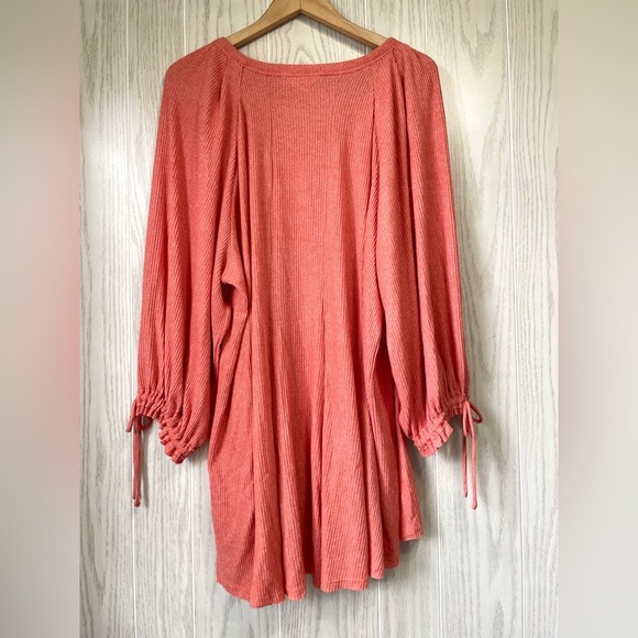 Terra & Sky Plus Size Ribbed Babydoll Henley Top Size 0x Orange Saffron HEATHER - Picture 8 of 8